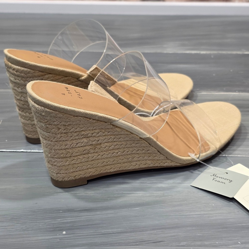 A New Day Ansel Espadrille‎ Wedge Sandals Clear Double Strap Tan - Picture 7 of 11